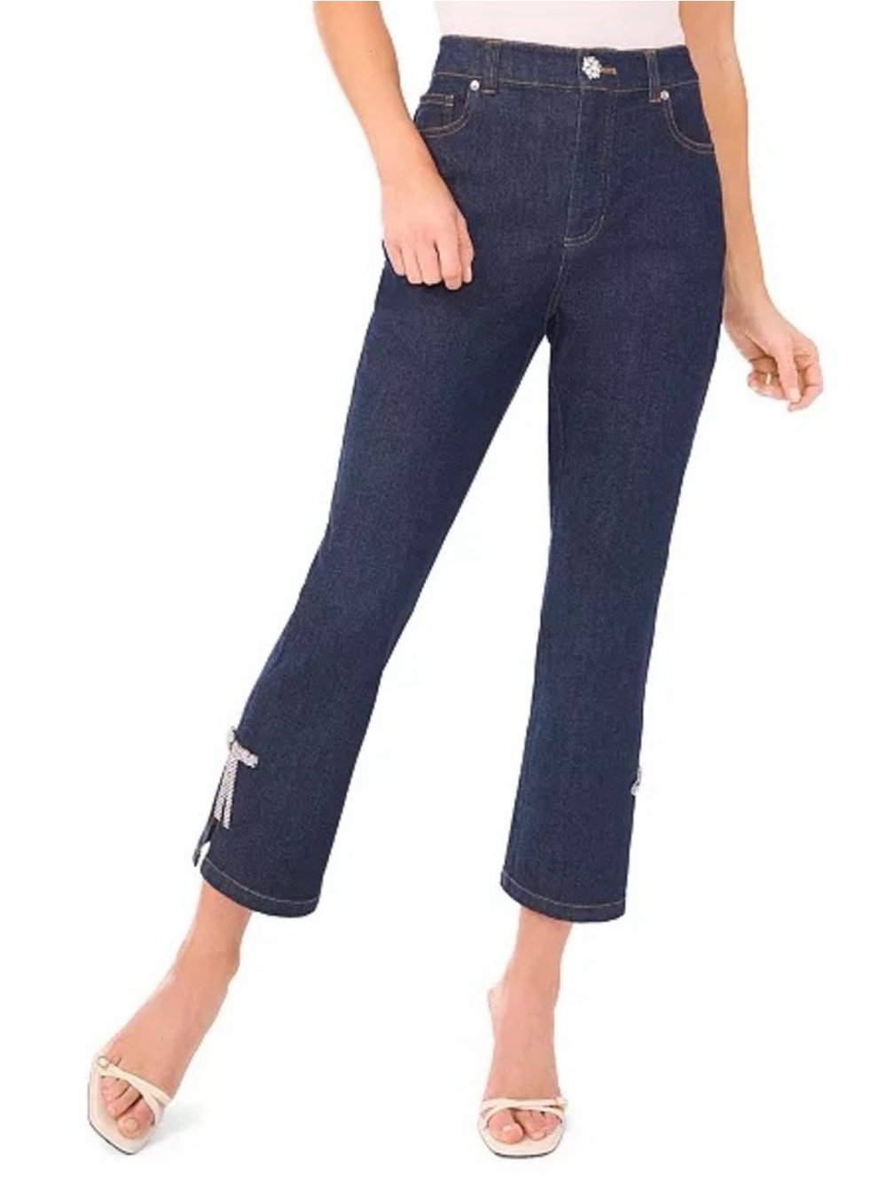 Cece Women's Blue slim Crop Flare with a sparkling rhinestone bow 4